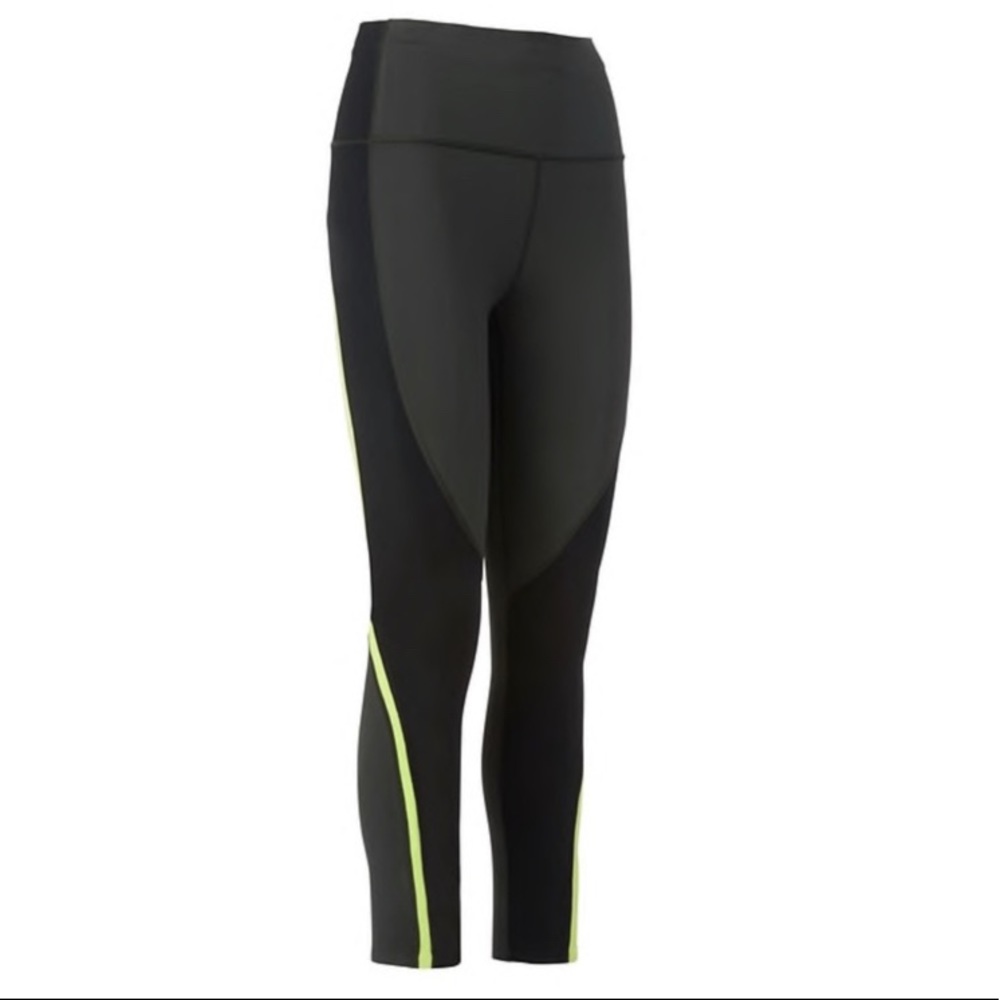ATHLETA Leggings Spar Colorblock Green Black Neon 7/8 Athletic Workout Size XS